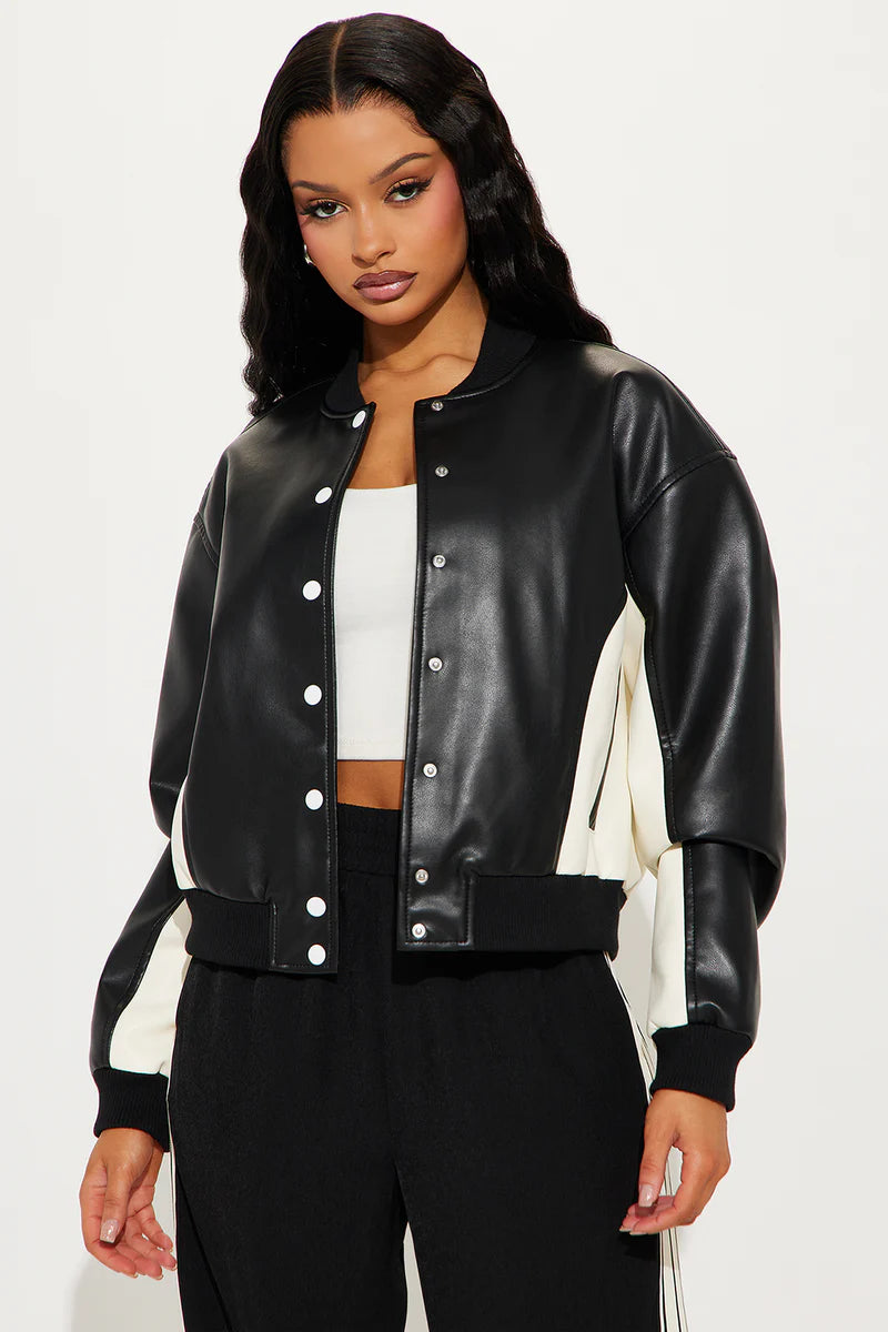 Luxus® Classic Faux Leather Jacket - Black/White