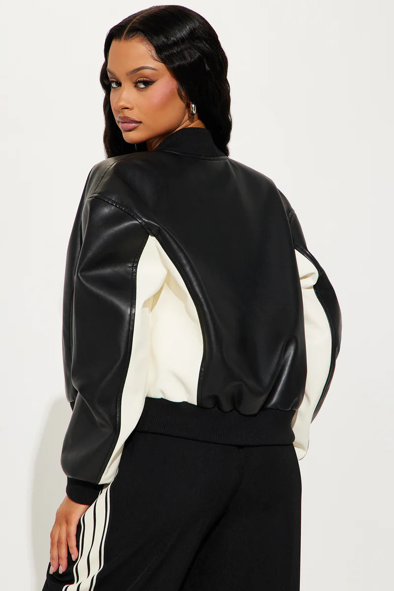 Luxus® Classic Faux Leather Jacket - Black/White