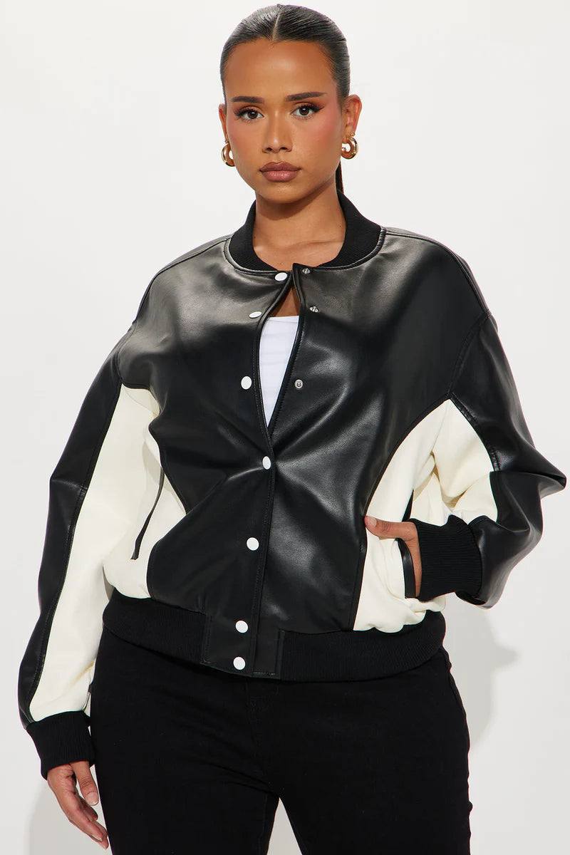 Luxus® Classic Faux Leather Jacket - Black/White