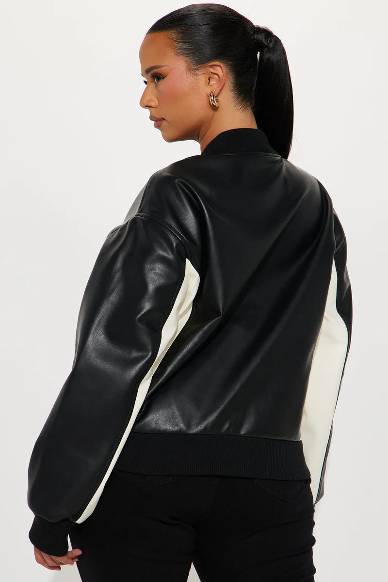 Luxus® Classic Faux Leather Jacket - Black/White