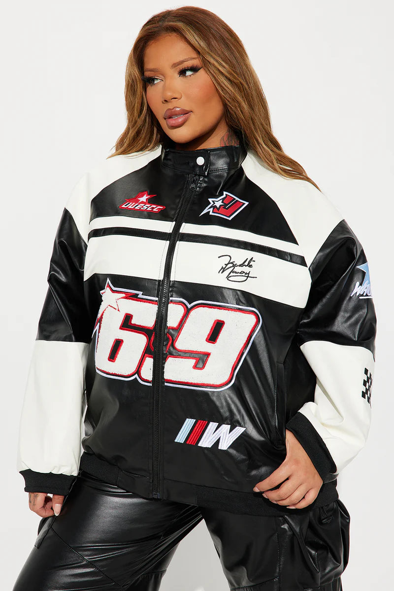Luxus® Racing Flag Bomber Jacket - Black/White
