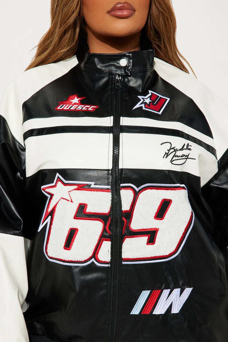Luxus® Racing Flag Bomber Jacket - Black/White