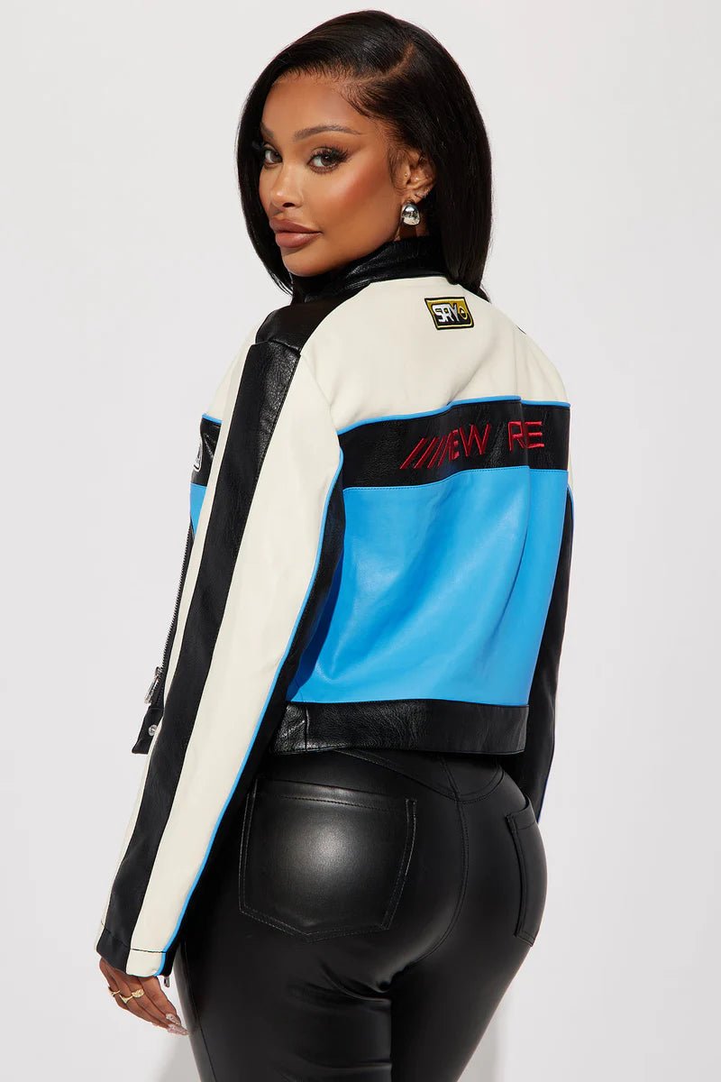 Luxus® Around The Track Faux Leather Jacket - Blue/combo