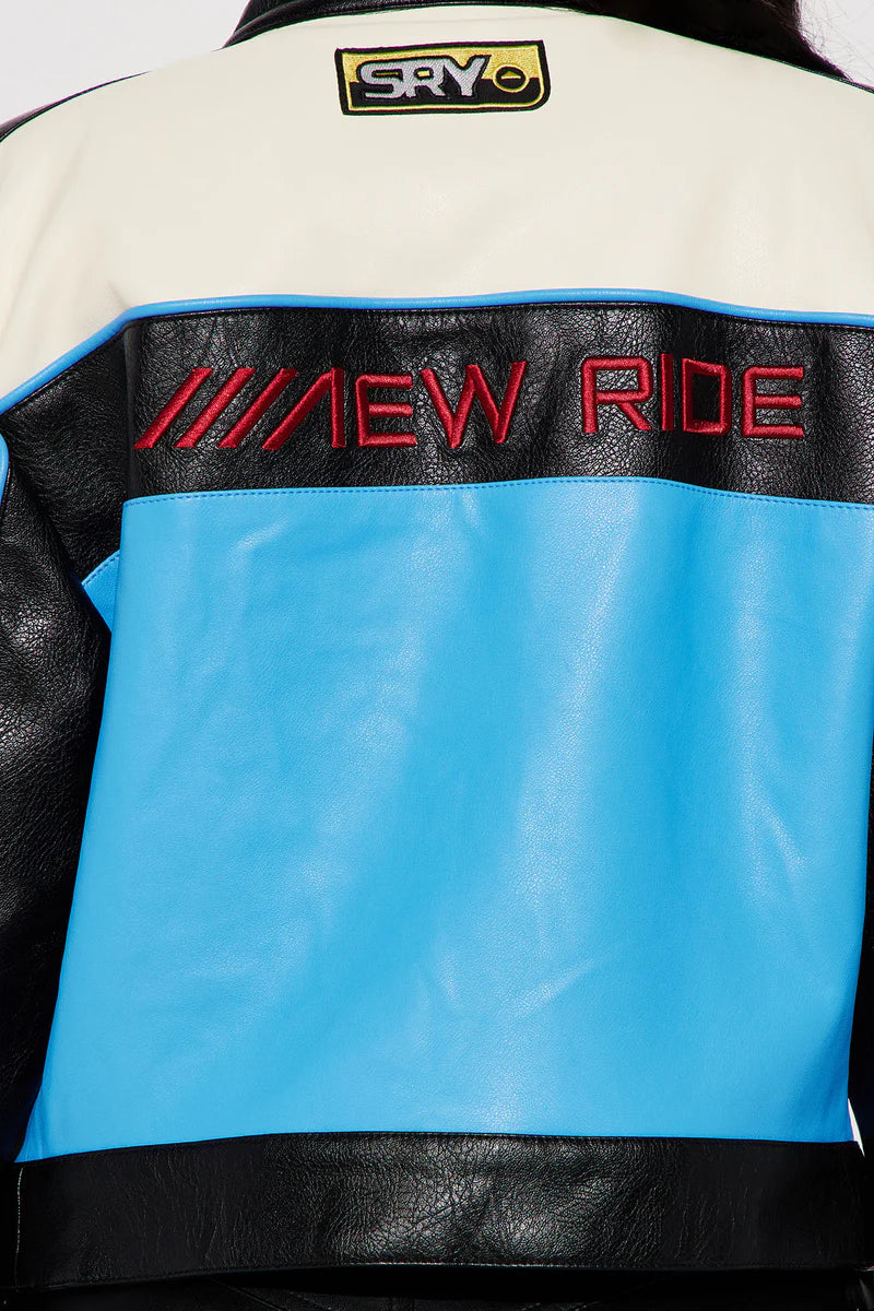 Luxus® Around The Track Faux Leather Jacket - Blue/combo