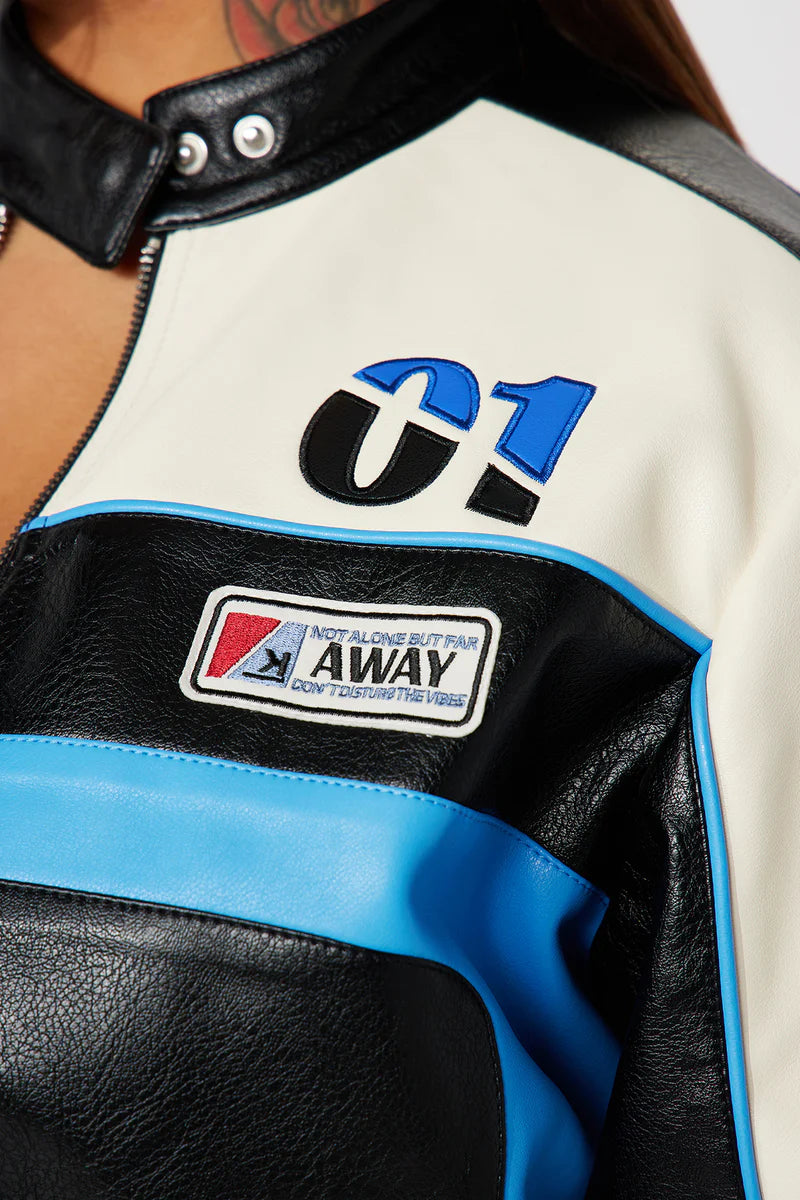 Luxus® Around The Track Faux Leather Jacket - Blue/combo