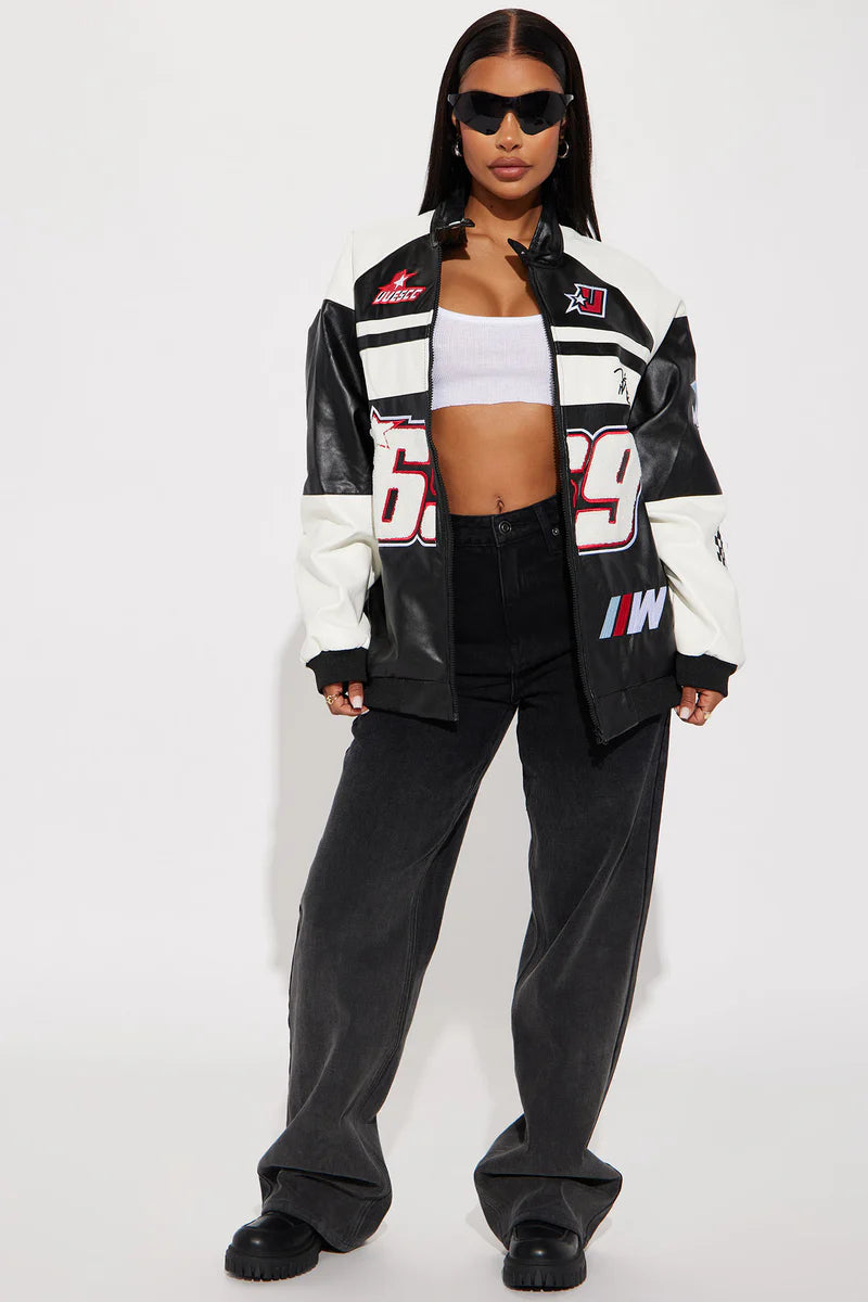 Luxus® Racing Flag Bomber Jacket - Black/White