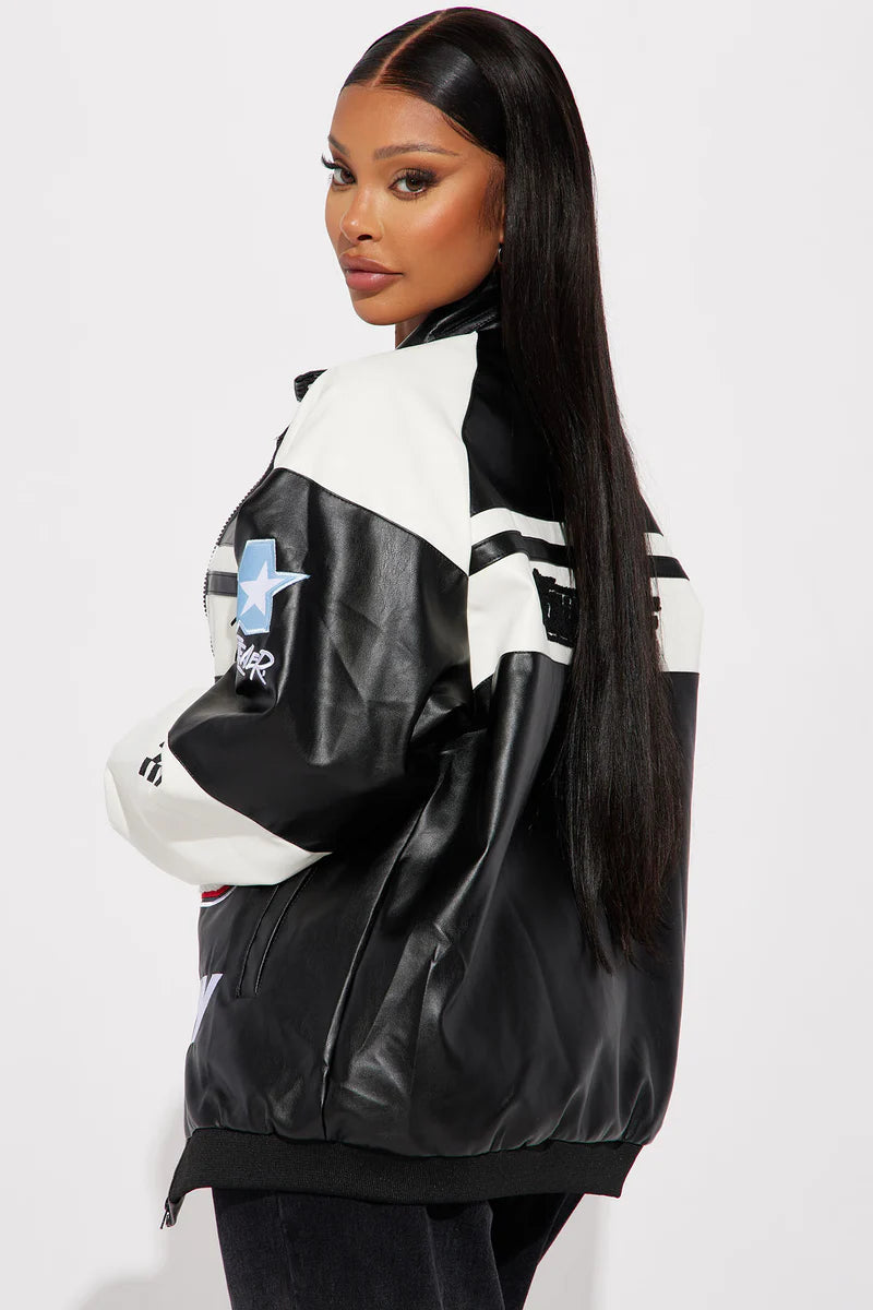 Luxus® Racing Flag Bomber Jacket - Black/White