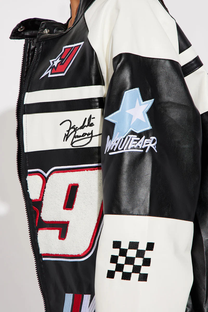 Luxus® Racing Flag Bomber Jacket - Black/White