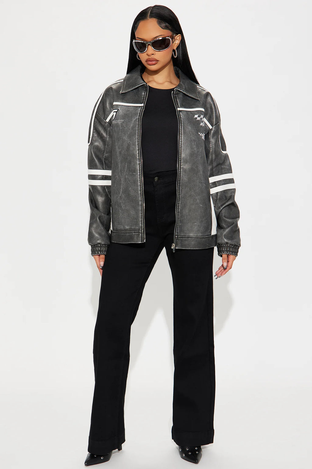 Luxus® Midnight Drifter Faux Leather Jacket - Charcoal/combo
