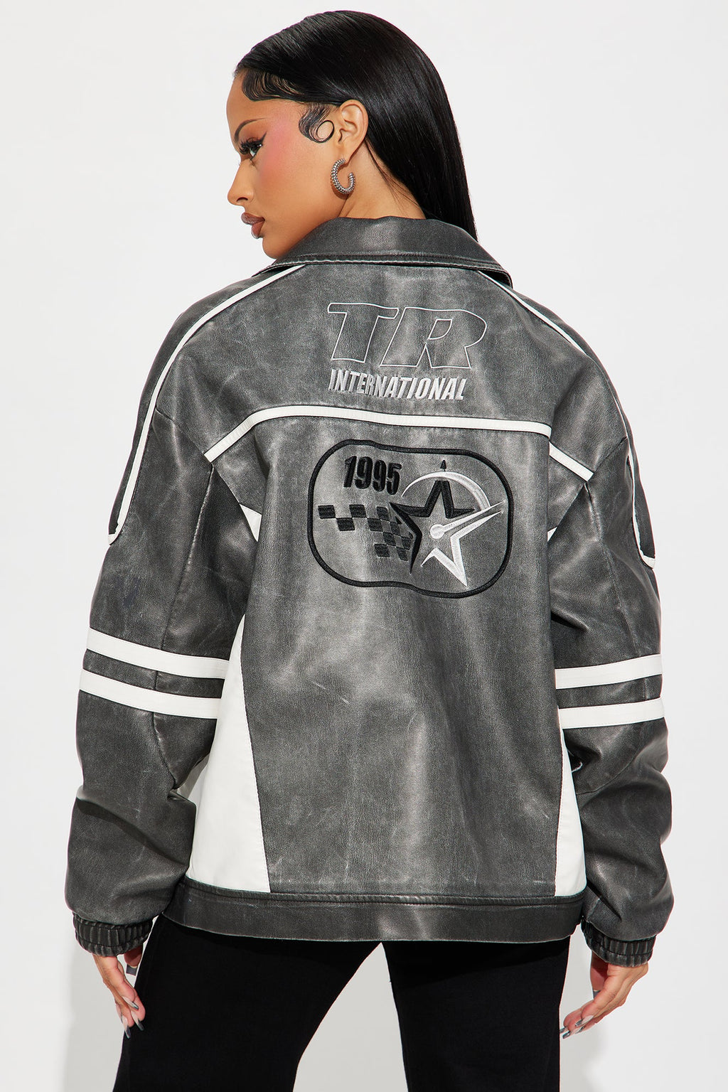 Luxus® Midnight Drifter Faux Leather Jacket - Charcoal/combo