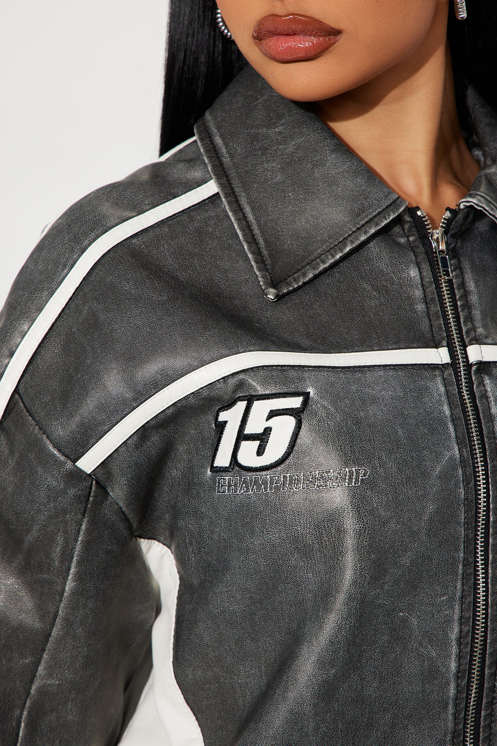 Luxus® Midnight Drifter Faux Leather Jacket - Charcoal/combo