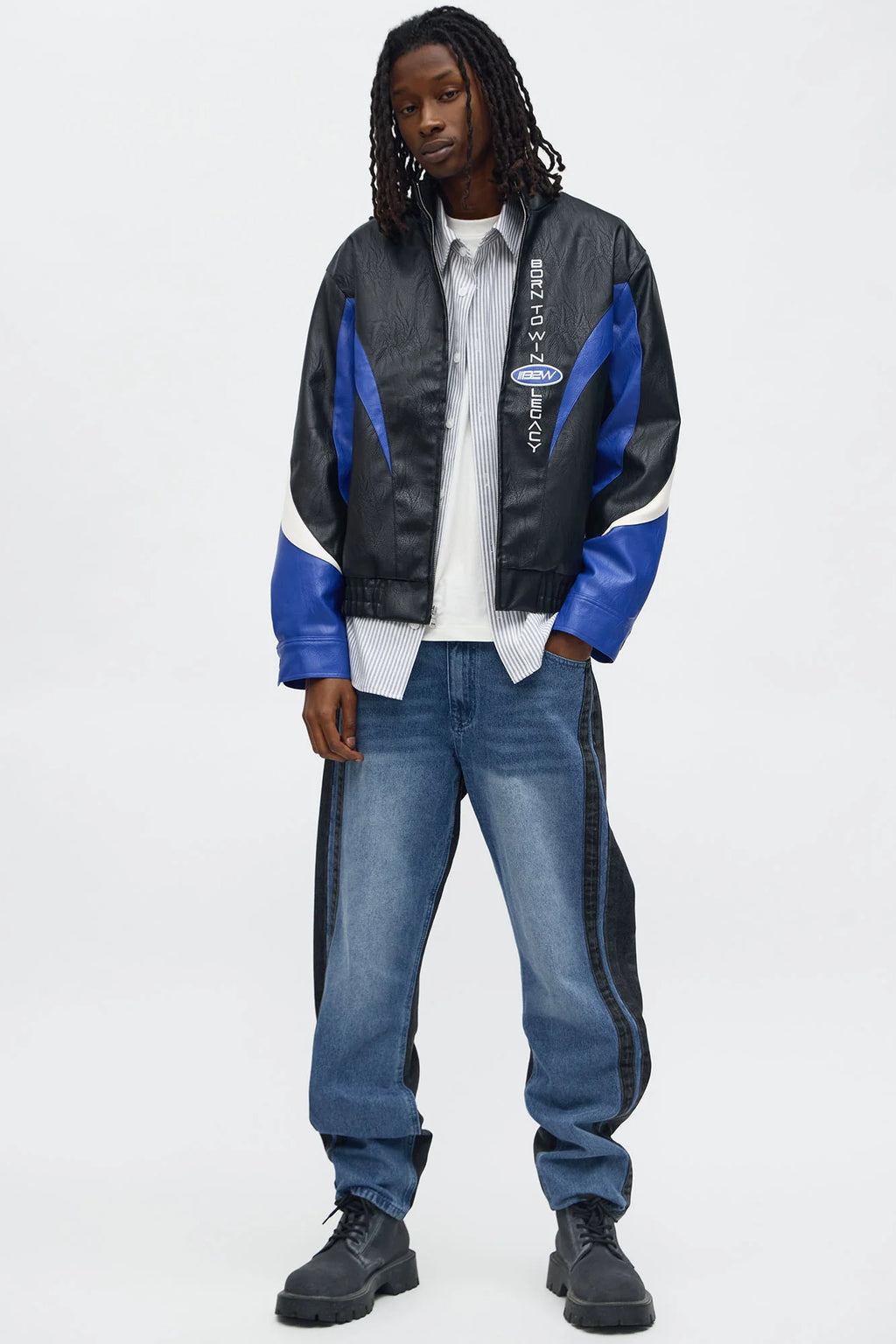 Luxus® Colorblock Racer Faux Leather Bomber Jacket