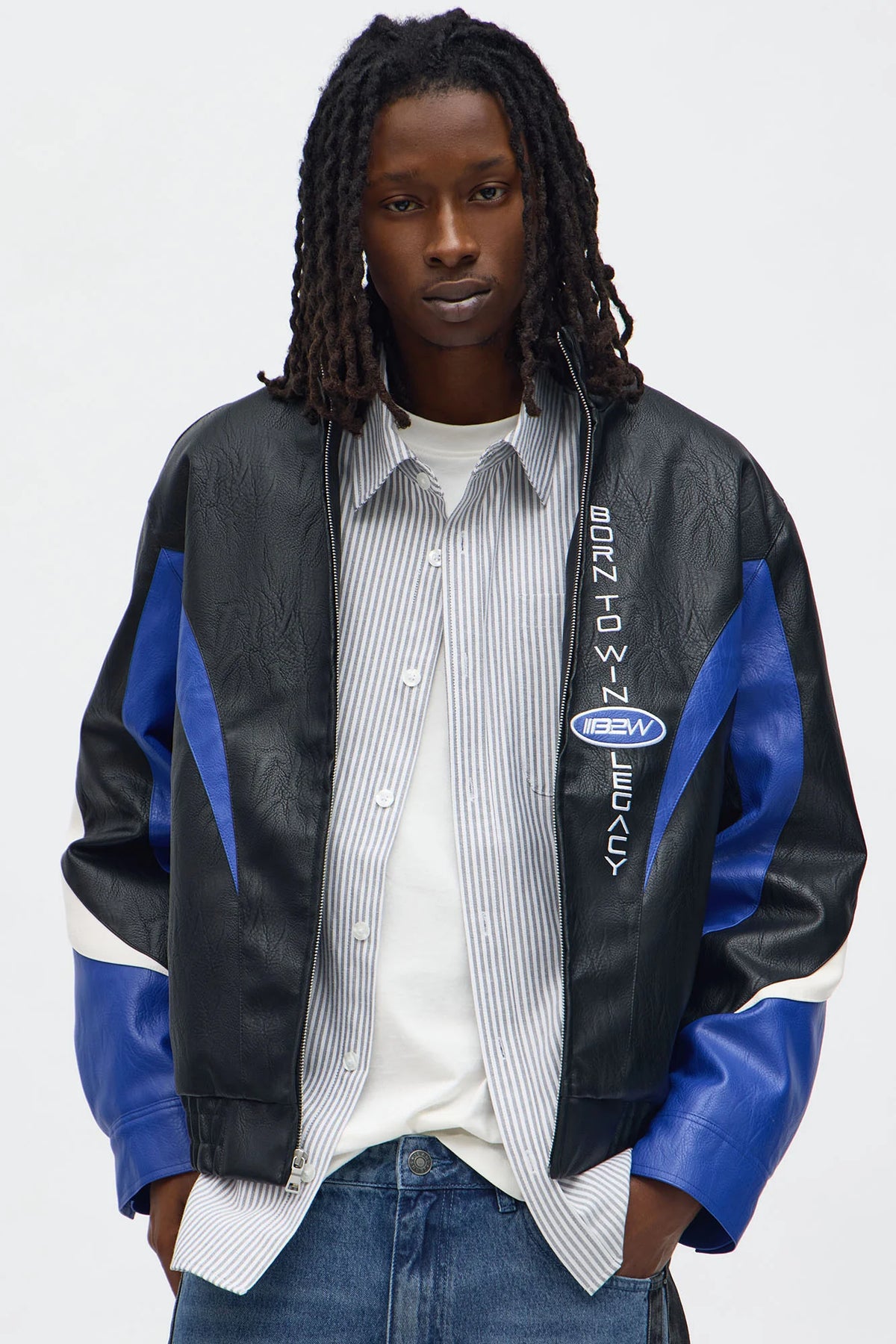 Luxus® Colorblock Racer Faux Leather Bomber Jacket