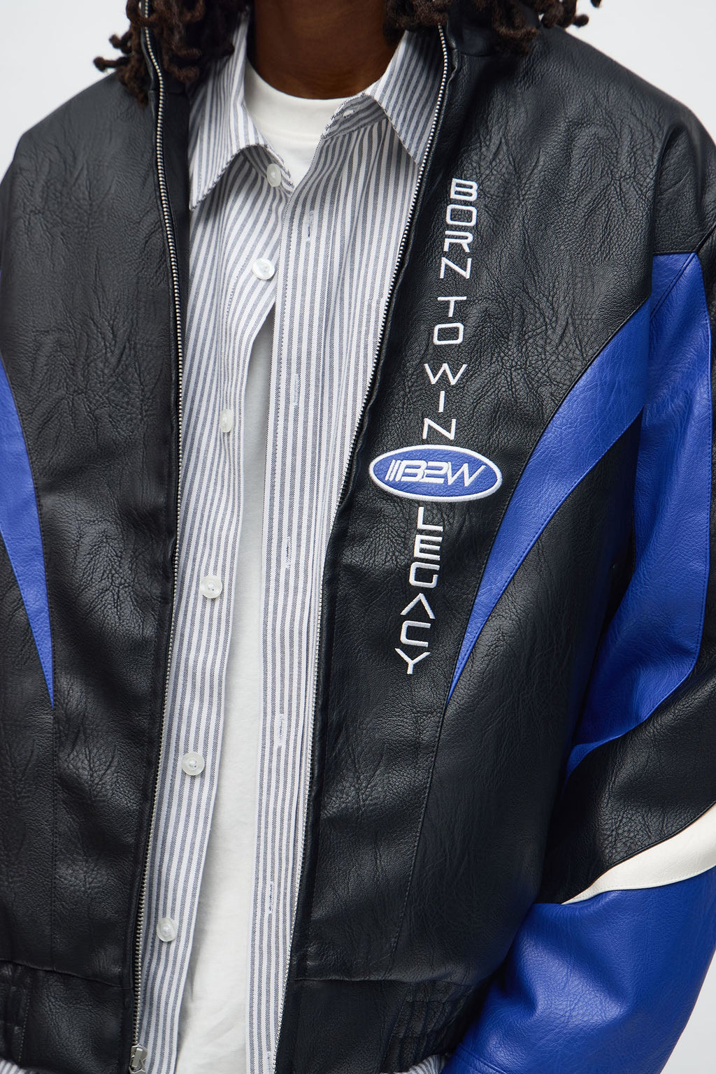 Luxus® Colorblock Racer Faux Leather Bomber Jacket