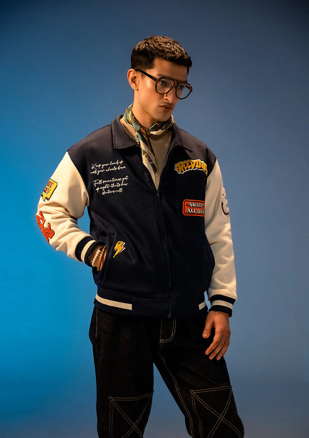 Luxus® Unisex Force Navy Blue Varsity Jacket