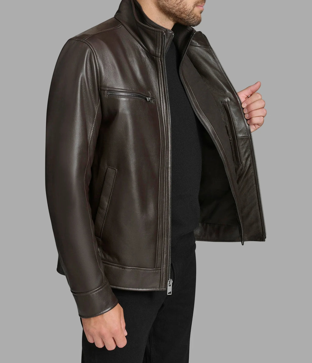 Luxus® Winton Leather Stand Collar Jacket