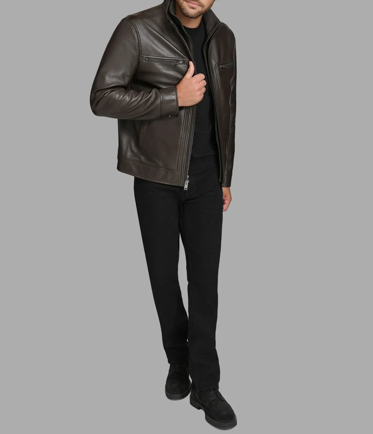 Luxus® Winton Leather Stand Collar Jacket