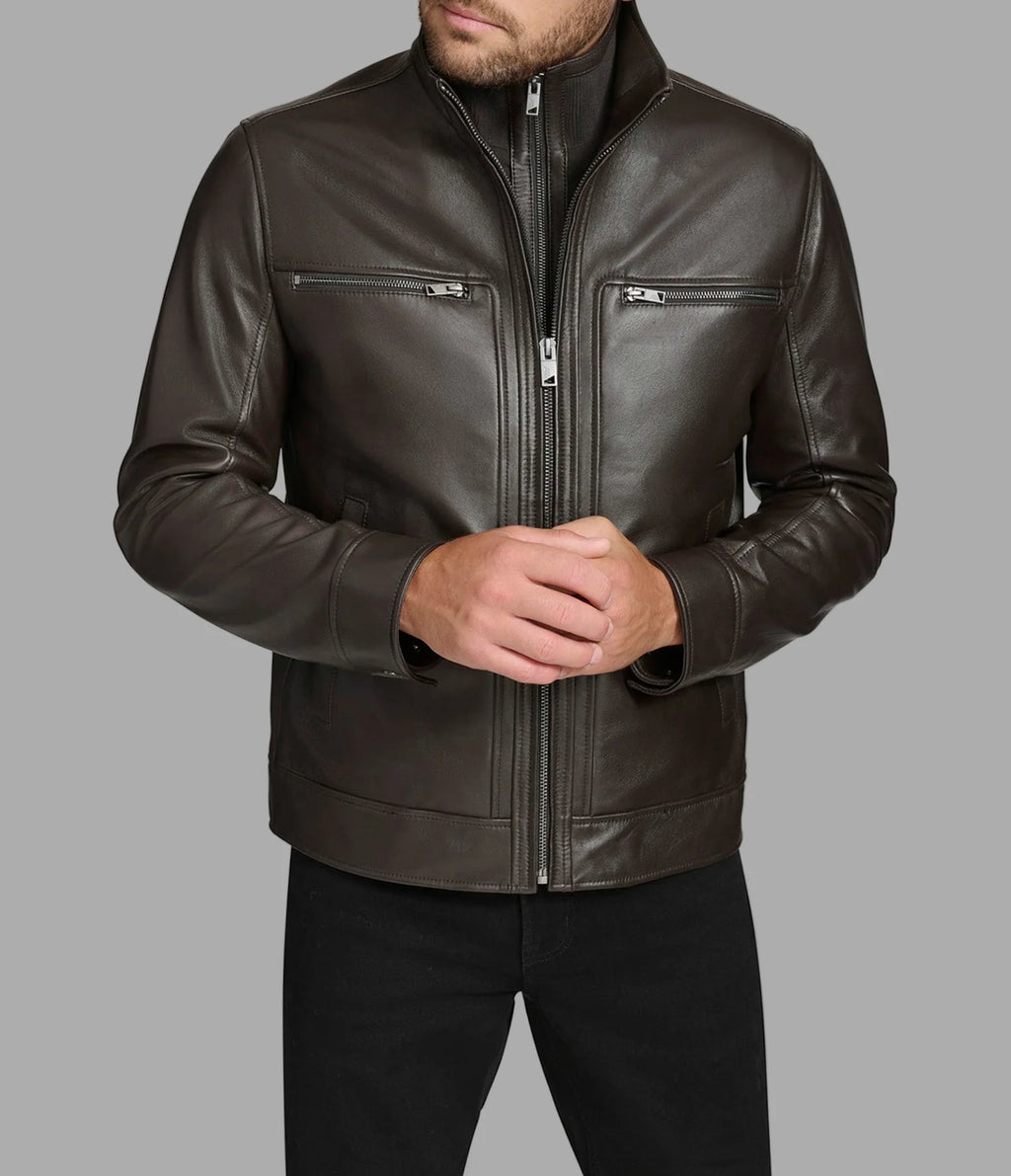 Luxus® Winton Leather Stand Collar Jacket