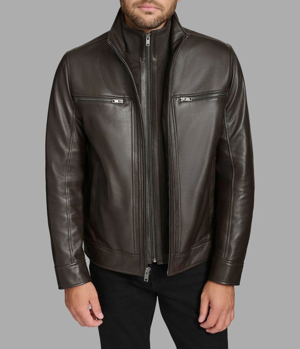 Luxus® Winton Leather Stand Collar Jacket