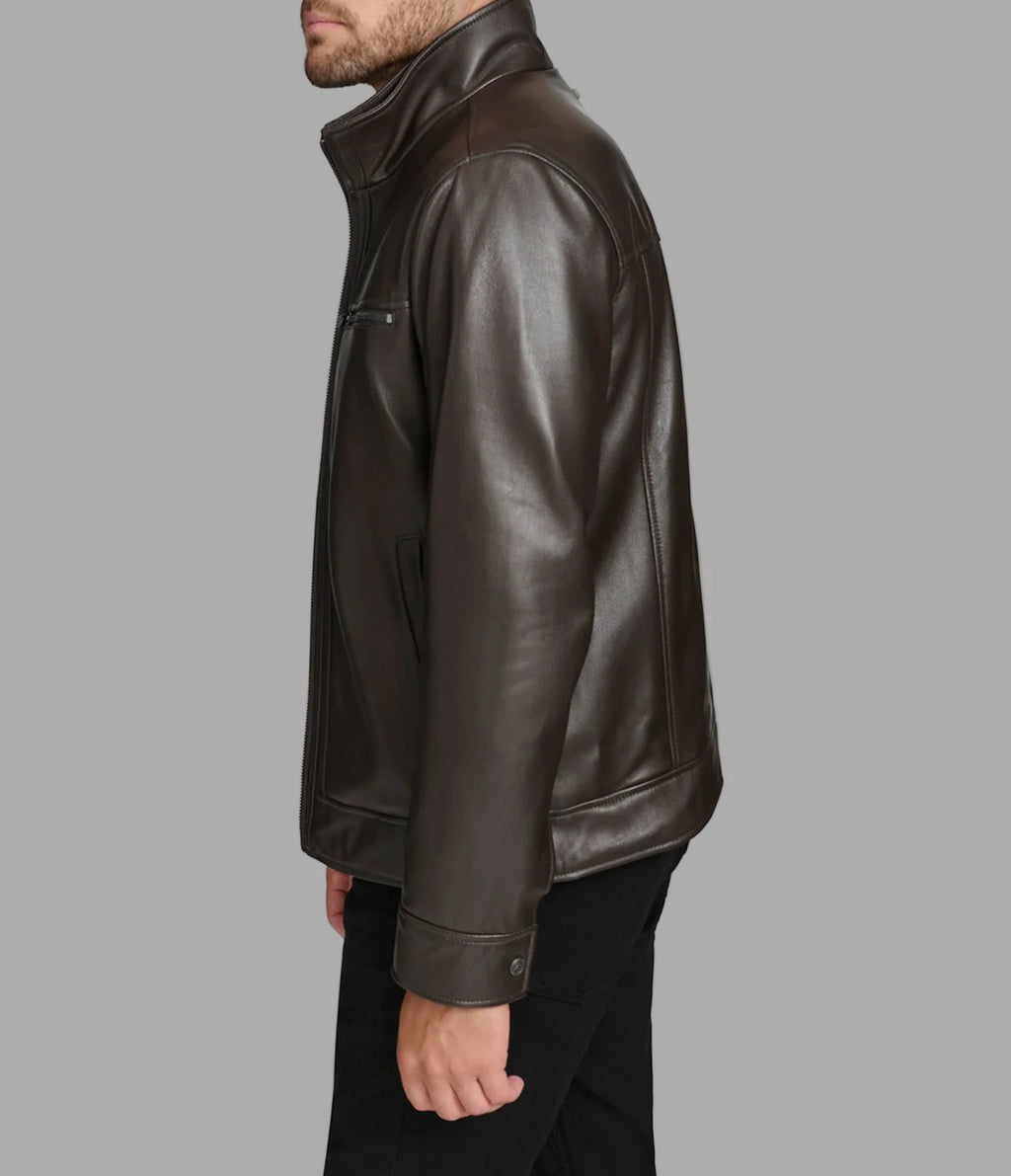 Luxus® Winton Leather Stand Collar Jacket