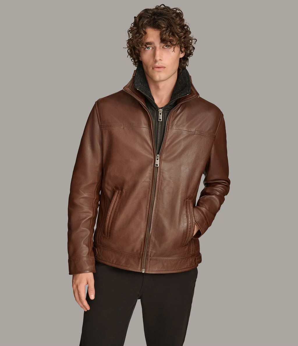 Luxus® Jett Leather Jacket with Removable Hood