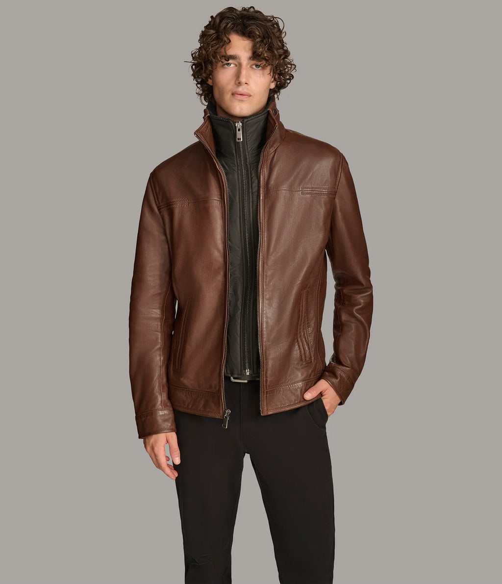 Luxus® Jett Leather Jacket with Removable Hood