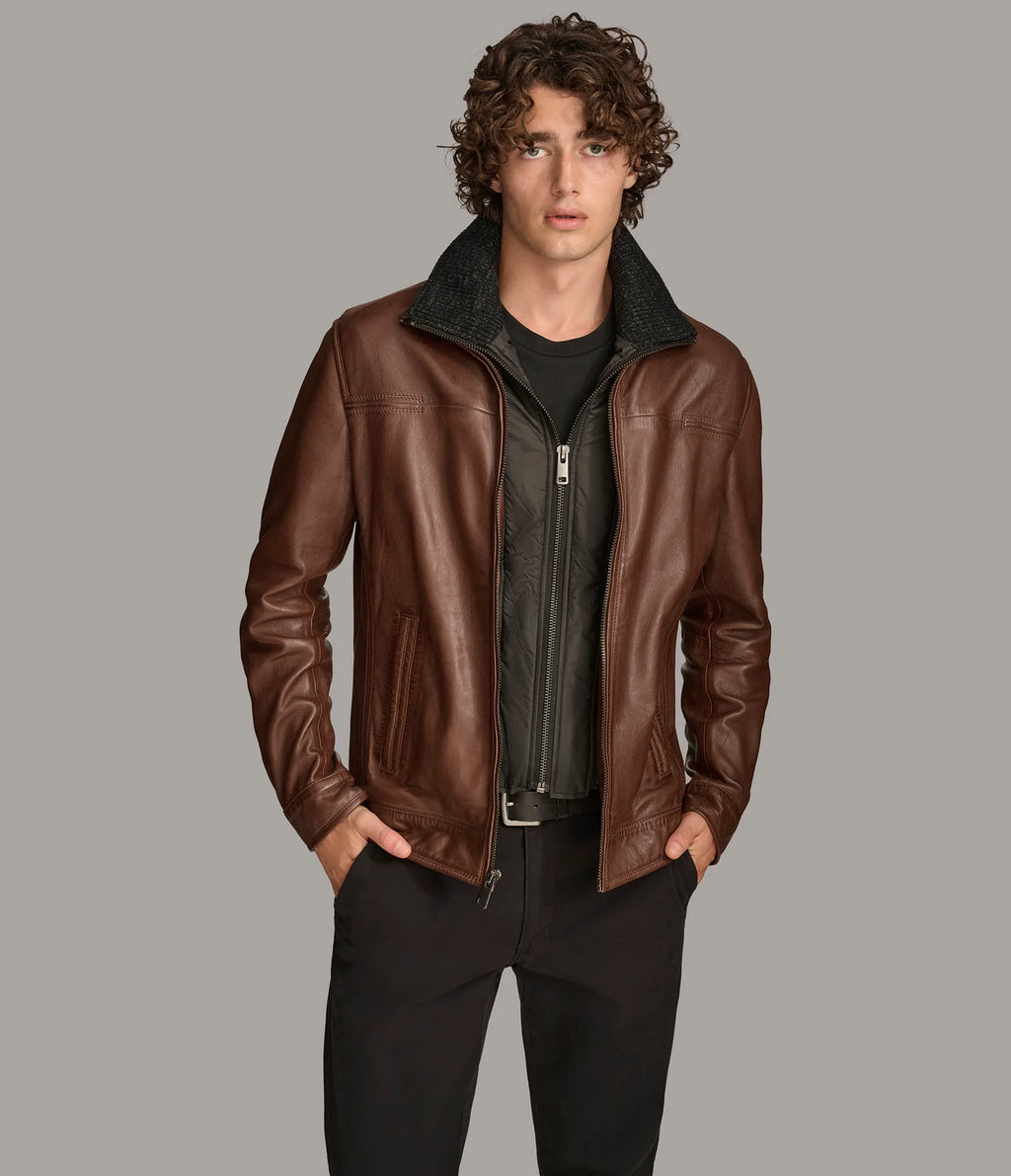 Luxus® Jett Leather Jacket with Removable Hood