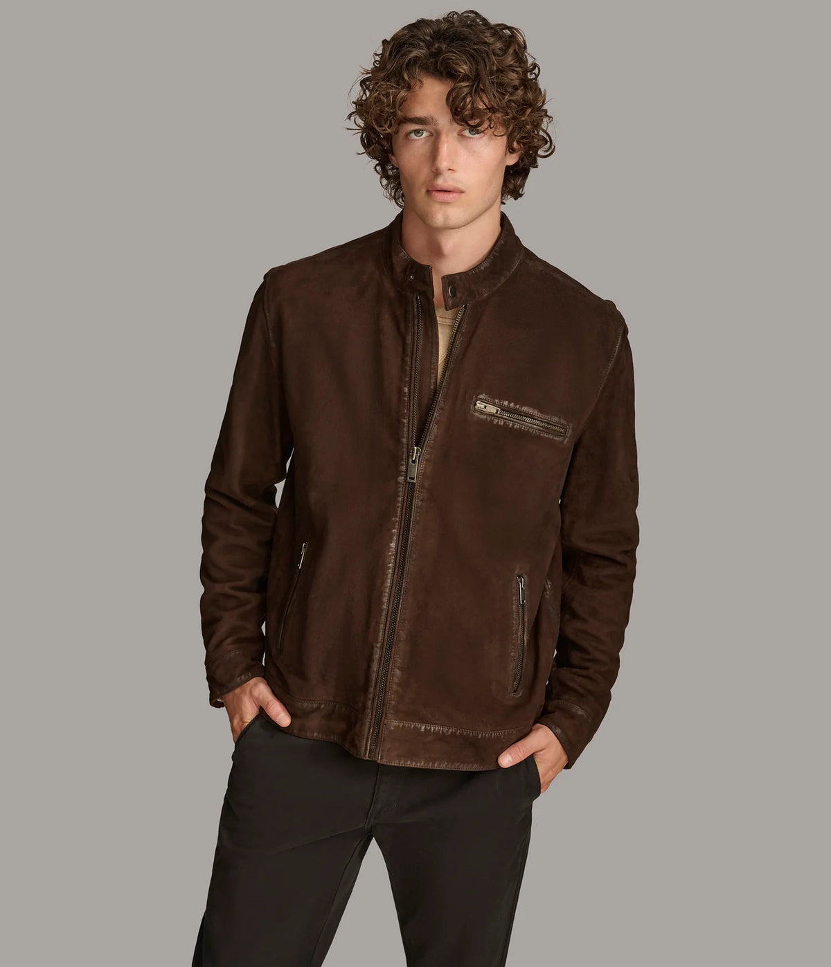 Luxus® Paxton Zip Up Suede Jacket